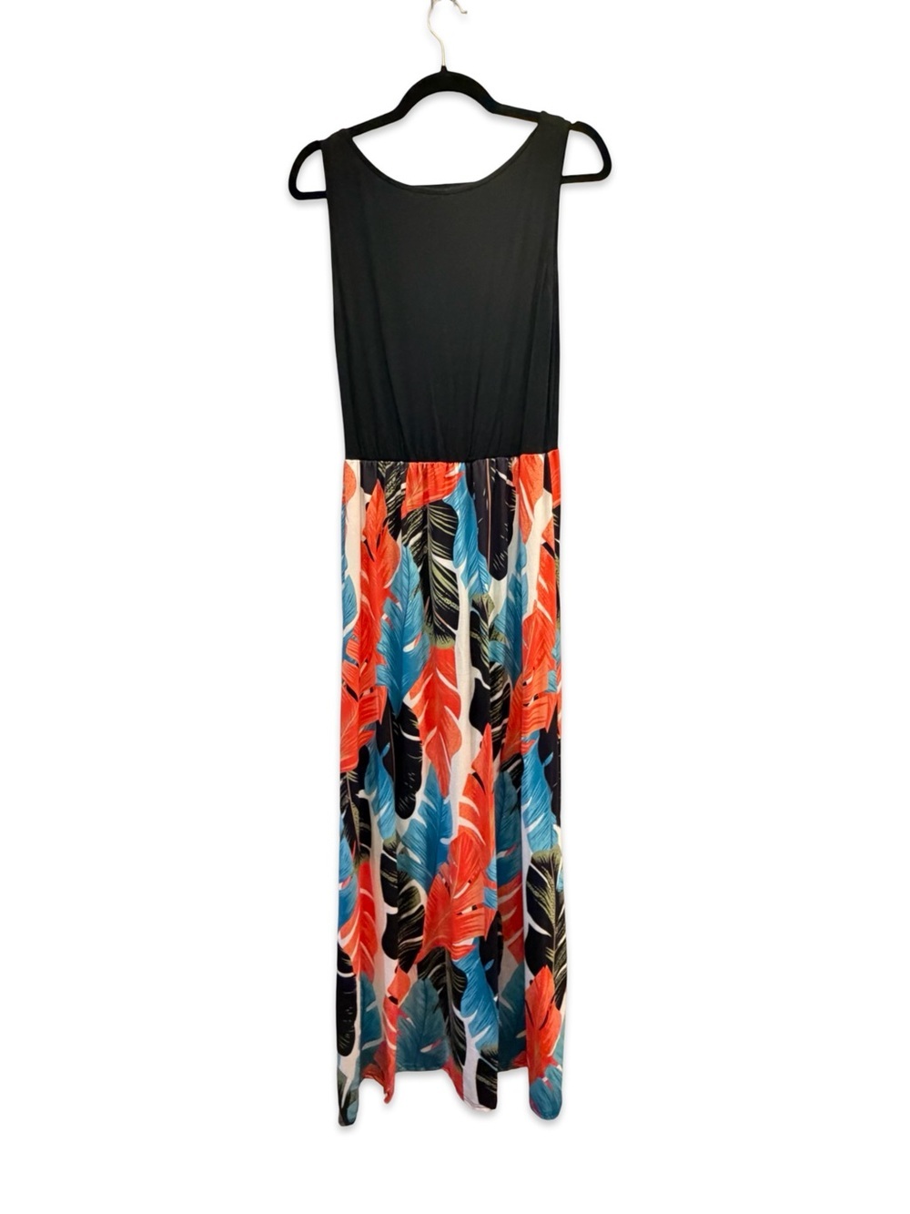 NWT Colorful Tropical Leaf Print Sleeveless Maxi Dress Women's Size L Resort - Picture 3 of 6